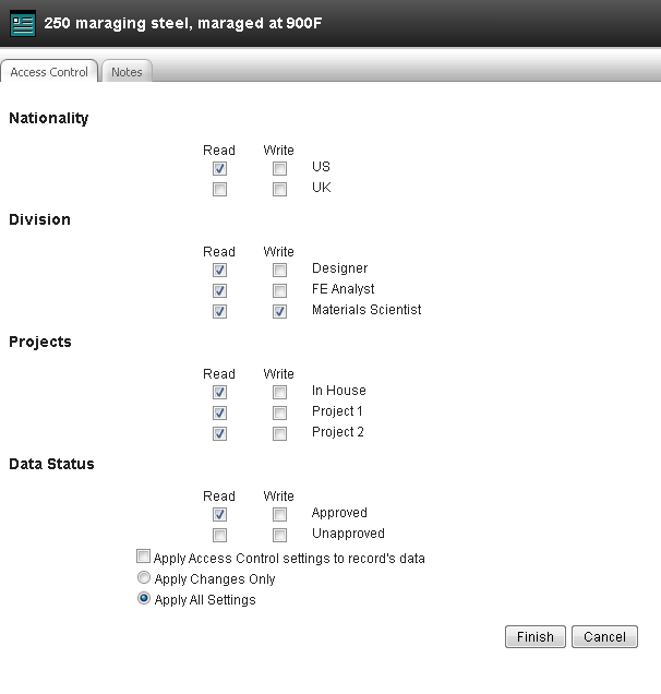 edit access control settings for a record